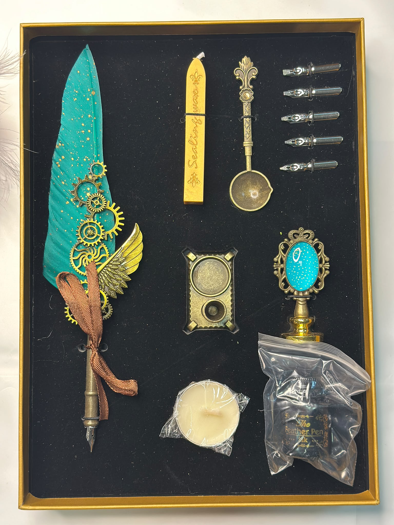 Set caligrafie vintage peniță turcoaz