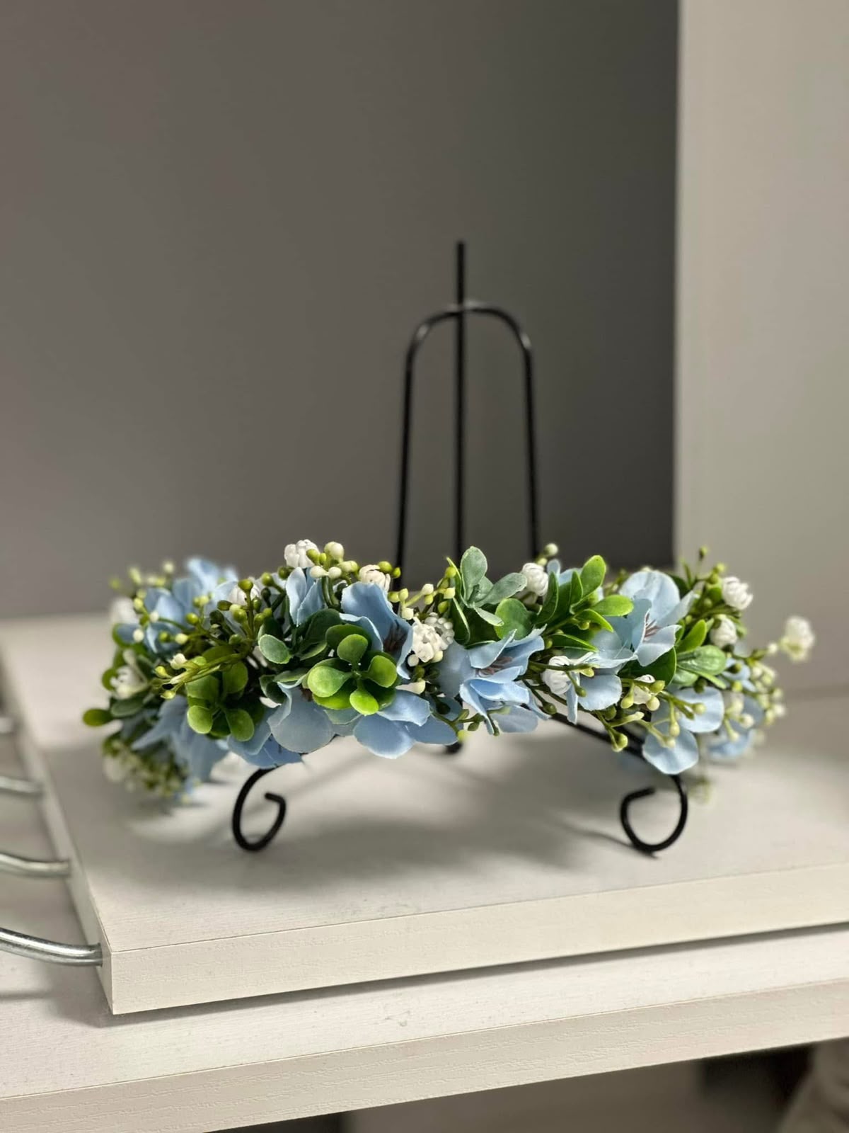 Coroniță florală albastră pentru botez sau nuntă
